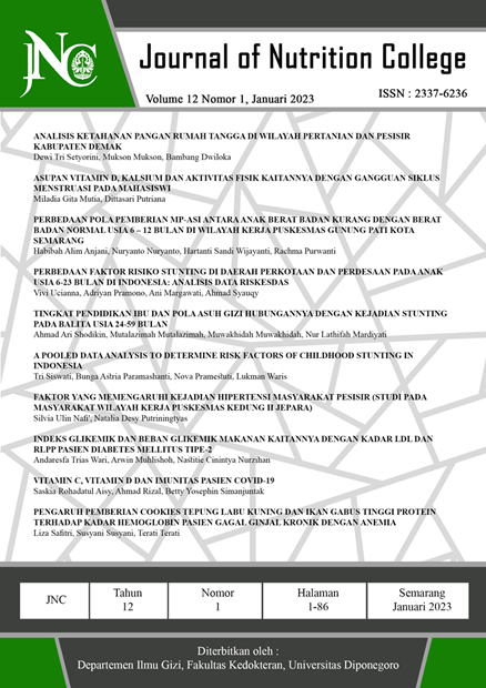 JOURNAL OF NUTRITION COLLEGE - Vol 12, No 1 (2023): Januari