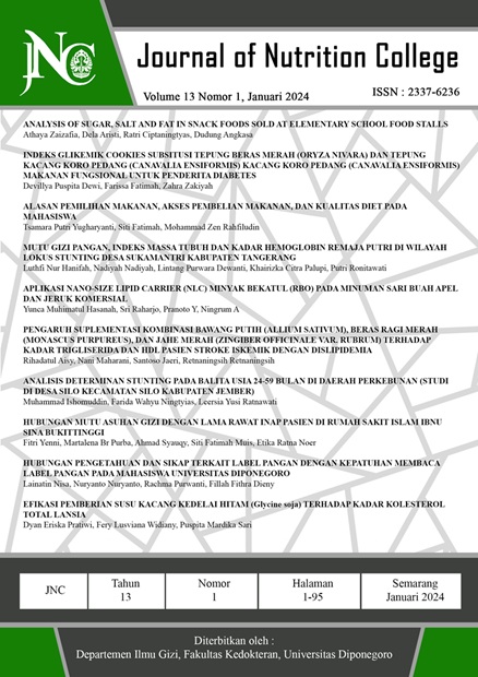 JOURNAL OF NUTRITION COLLEGE - Vol 13, No 1 (2024): Januari