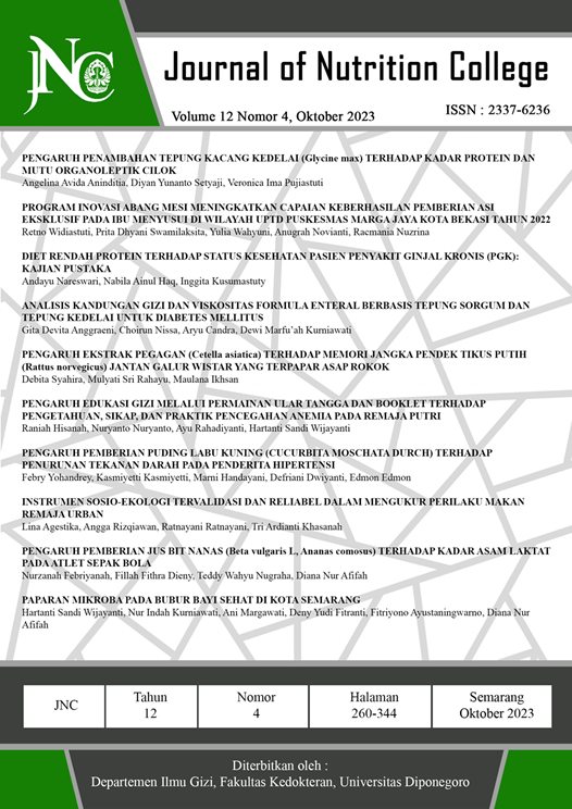 JOURNAL OF NUTRITION COLLEGE - Vol 12, No 4 (2023): Oktober