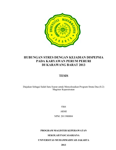 TESIS - HUBUNGAN STRES DENGAN KEJADIAN DISPEPSIA PADA KARYAWAN PERUM PERURI DI KARAWANG BARAT 2013