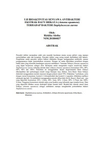 UJI BIOAKTIVITAS SENYAWA ANTIBAKTERI EKSTRAK DAUN SRIKAYA (Annona squamosa) TERHADAP BAKTERI Staphylococcus aureus