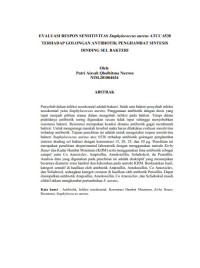 EVALUASI RESPON SENSITIVITAS Staphylococcus aureus ATCC 6538 TERHADAP GOLONGAN ANTIBIOTIK MENGHAMBAT SINTESIS 
DINDING SEL BAKTERI