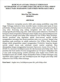 HUBUNGAN ANTARA TINGKAT STRESS DAN KETIDAKPERCAYAAN DIRI (INSECURE) DENGAN POLA HIDUP SEHAT PADA MAHASISWA GIZI STIKES MITRA KELUARGA