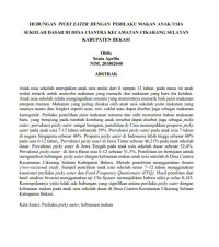 HUBUNGAN PICKY EATER DENGAN PERILAKU MAKAN ANAK USIA
SEKOLAH DASAR DI DESA CIANTRA KECAMATAN CIKARANG SELATAN
KABUPATEN BEKASI