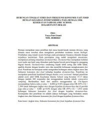 HUBUNGAN TINGKAT STRES DAN FREKUENSI KONSUMSI FAST FOOD 
DENGAN KEJADIAN DYSMENORRHEA PADA REMAJA SMK KESEHATAN FAHD ISLAMIC SCHOOL
DI KABUPATEN BEKASI