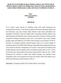 HUBUNGAN KETERPAPARAN MEDIA SOSIAL DAN PENGARUH TEMAN SEBAYA DENGAN PERILAKU MAKAN PADA MAHASISWA GIZI STIKES MITRA KELUARGA DI MASA PANDEMI COVID-19