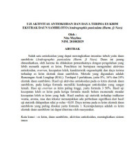 UJI AKTIVITAS ANTIOKSIDAN DAN DAYA TERIMA ES KRIM EKSTRAK DAUN SAMBILOTO (Andrographis paniculata (Burm. f) Nees)