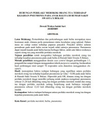 HUBUNGAN PERILAKU MEROKOK ORANG TUA TERHADAP 
KEJADIAN PNEUMONIA PADA ANAK BALITA DI RUMAH SAKIT 
SWASTA X BEKASI