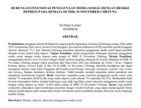 HUBUNGAN INTENSITAS PENGGUNAAN MEDIA SOSIAL DENGAN RESIKO 
DEPRESI PADA REMAJA DI SMK 10 NOVEMBER CIBITUNG