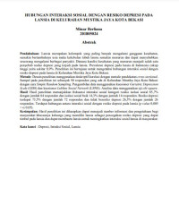 HUBUNGAN INTERAKSI SOSIAL DENGAN RESIKO DEPRESI PADA 
LANSIA DI KELURAHAN MUSTIKA JAYA KOTA BEKASI