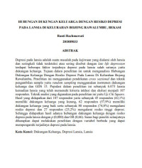 HUBUNGAN DUKUNGAN KELUARGA DENGAN RESIKO DEPRESI 
PADA LANSIA DI KELURAHAN BOJONG RAWALUMBU, BEKASI