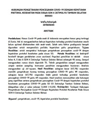 HUBUNGAN PENGETAHUAN PENCEGAHAN COVID-19 DENGAN KEPATUHAN
PROTOKOL KESEHATAN PADA SISWA SDN X JATIMULYA TAMBUN SELATAN
BEKASI