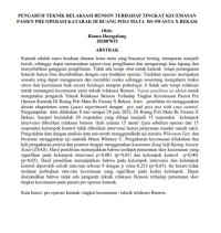 PENGARUH TEKNIK RELAKSASI BENSON TERHADAP TINGKAT KECEMASAN 
PASIEN PRE OPERASI KATARAK DI RUANG POLI MATA RS SWASTA X BEKASI