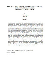 HUBUNGAN POLA ASUH IBU BEKERJA DENGAN TINGKAT
KEMANDIRIAN PADA ANAK USIA PRA SEKOLAH DI RS X BEKASI
