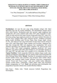 EFEKTIVITAS EDUKASI DENGAN MEDIA VIDEO TERHADAP
PENINGKATAN PENGETAHUAN DAN KETERAMPILAN IBU
TENTANG TEKNIK MENYUSUI FOOTBALL DI RS MITRA KELUARGA BEKASI BARAT