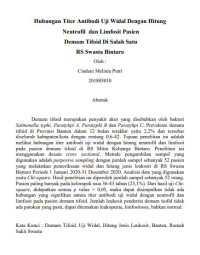 Hubungan Titer Antibodi Uji Widal Dengan Hitung Neutrofil dan Limfosit Pasien Demam Tifoid Di Salah Satu RS Swasta Bintaro