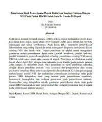 Gambaran Hasil Pemeriksaan Darah Rutin Dan Serologi Antigen Dengue NS1 Pada Pasien Dbd Di Salah Satu Rs Swasta Di Depok