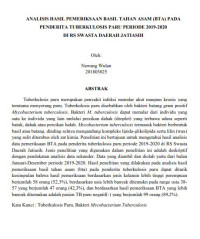 Analisis Hasil Pemeriksaan Basil Tahan Asam (BTA) Pada Penderita Tuberkulosis Paru Periode 2019-2020 Di RS Swasta Daerah Jatiasih