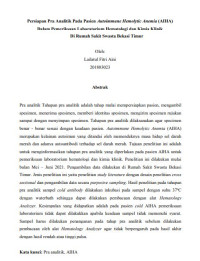 Persiapan Pra Analitik Pada Pasien Autoimmune Hemolytic Anemia (AIHA) Dalam Pemeriksaan Laboratorium Hematologi dan Kimia Klinik di Rumah Sakit Swasta Bekasi Timur