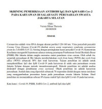 Skrining Pemeriksaan Antibodi IgG dan igM SARS Cov-2 pada Karyawan di Salah Satu Perusahaan Swasta Jakarta Selatan