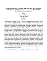 Pemeriksaan Makroskopik, Mikroskopik dan Skrining Fitokimia Daun Kelor (Moringa Oleifera L.) Yang Tumbuh Di Daerah Cibitung, Bekasi