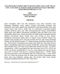 Analisis Bahan Kimia Obat Parasetamol pada Jamu Pegal Linu yang dijual di Kota Bekasi menggunakan Metode Spektrofotometri UV-Vis