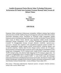 Analisis Kepuasan Pasien Rawat Jalan Terhadap Pelayanan Kefarmasian Di Salah Satu Instalasi Farmasi Rumah Sakit Swasta di Bekasi Timur