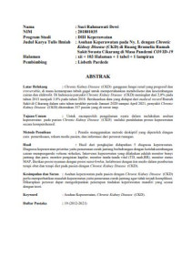 ASUHAN KEPERAWATAN PADA Ny. L DENGAN CHRONIC KIDNEY DISEASE (CKD) DI RUANG BROMELIA RUMAH SAKIT SWASTA CIKARANG DI MASA PANDEMI COVID-19