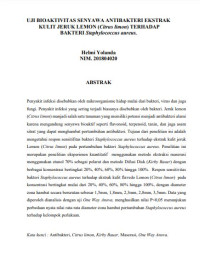 UJI BIOAKTIVITAS SENYAWA ANTIBAKTERI EKSTRAK KULIT JERUK LEMON (Citrus limon) TERHADAP
BAKTERI Staphylococcus aureus.