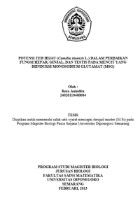 TESIS - POTENSI TEH HIJAU (Camelia sinensis L.) DALAM PERBAIKAN FUNGSI HEPAR, GINJAL, DAN TESTIS PADA MENCIT YANG DIINDUKSI MONOSODIUM GLUTAMAT (MSG)