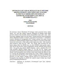 Image of OPTIMASI FASE GERAK MENGGUNAKAN METODE KROMATOGRAFI LAPIS TIPIS PADA ANALISIS
KANDUNGAN RHODAMIN B DI SEDIAAN KOSMETIK EYESHADOW YANG DIJUAL DI MARKETPLACE X