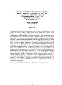 Image of OPTIMASI FASE GERAK MENGGUNAKAN METODE KROMATOGRAFI LAPIS TIPIS PADA ANALISIS
KANDUNGAN RHODAMIN B DALAM SEDIAAN KOSMETIK PERONA PIPI (BLUSH ON) YANG DIJUAL DI MARKETPLACE X