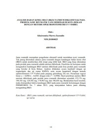 Image of ANALISIS BAHAN KIMIA OBAT (BKO) NATRIUM DIKLOFENAK PADA PRODUK JAMU REUMATIK YANG BEREDAR DI KOTA BEKASI DENGAN METODE SPEKTROFOTOMETRI UV-VISIBEL