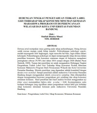 Image of HUBUNGAN TINGKAT PENGETAHUAN TERKAIT LABEL GIZI TERHADAP SIKAP KONSUMSI MINUMAN KEMASAN MAHASISWA PROGRAM STUDI PERENCANAAN 
WILAYAH DAN KOTA UNIVERSITAS PASUNDAN BANDUNG