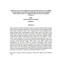 Image of HUBUNGAN ANTARA FREKUENSI KONSUMSI MAKANAN SUMBER  VITAMIN B6 DAN AKTIFITAS FISIK DENGAN KUALITAS TIDUR 
PADA SISWA SMAN 2 TAMBUN UTARA DI MASA PANDEMI 
COVID-19