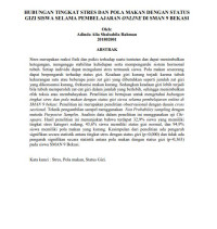 Image of HUBUNGAN TINGKAT STRES DAN POLA MAKAN DENGAN STATUS 
GIZI SISWA SELAMA PEMBELAJARAN ONLINE DI SMAN 9 BEKASI