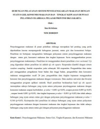 Image of HUBUNGAN PELAYANAN SISTEM PENYELENGGARAAN MAKANAN DENGAN 
STATUS GIZI, KONSUMSI MAKANAN DAN TINGKAT KEPUASAN DI PUSAT PELATIHAN OLAHRAGA PELAJAR PROVINSI DKI JAKARTA