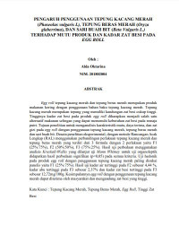 Image of PENGARUH PENGGUNAAN TEPUNG KACANG MERAH (Phaseolus vulgaris L), TEPUNG BERAS MERAH (Oryza glaberrima), DAN SARI BUAH BIT (Beta Vulgaris L.) 
TERHADAP MUTU PRODUK DAN KADAR ZAT BESI PADA EGG ROLL
