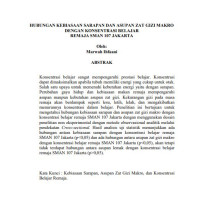 Image of HUBUNGAN KEBIASAAN SARAPAN DAN ASUPAN ZAT GIZI MAKRO 
DENGAN KONSENTRASI BELAJAR REMAJA SMAN 107 JAKARTA