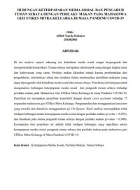 Image of HUBUNGAN KETERPAPARAN MEDIA SOSIAL DAN PENGARUH TEMAN SEBAYA DENGAN PERILAKU MAKAN PADA MAHASISWA GIZI STIKES MITRA KELUARGA DI MASA PANDEMI COVID-19