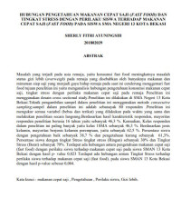 Image of HUBUNGAN PENGETAHUAN MAKANAN CEPAT SAJI (FAST FOOD) DAN 
TINGKAT STRESS DENGAN PERILAKU SISWA TERHADAP MAKANAN 
CEPAT SAJI (FAST FOOD) PADA SISWA SMA NEGERI 13 KOTA BEKASI
