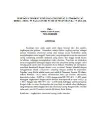 Image of HUBUNGAN TINGKAT STRES DAN EMOTIONAL EATING DENGAN 
RISIKO OBESITAS PADA SANTRI PUTRI DI PESANTREN KOTA BEKASI