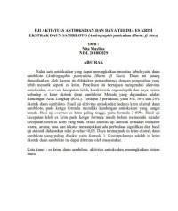 Image of UJI AKTIVITAS ANTIOKSIDAN DAN DAYA TERIMA ES KRIM EKSTRAK DAUN SAMBILOTO (Andrographis paniculata (Burm. f) Nees)