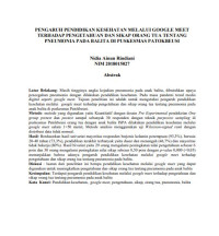 Image of PENGARUH PENDIDIKAN KESEHATAN MELALUI GOOGLE MEET 
TERHADAP PENGETAHUAN DAN SIKAP ORANG TUA TENTANG 
PNEUMONIA PADA BALITA DI PUSKESMAS PATOKBEUSI