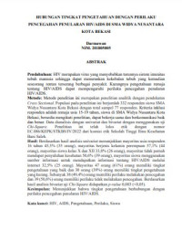 Image of HUBUNGAN TINGKAT PENGETAHUAN DENGAN PERILAKU PENCEGAHAN PENULARAN HIV/AIDS DI SMA WIDYA NUSANTARA KOTA BEKASI