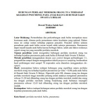 Image of HUBUNGAN PERILAKU MEROKOK ORANG TUA TERHADAP 
KEJADIAN PNEUMONIA PADA ANAK BALITA DI RUMAH SAKIT 
SWASTA X BEKASI