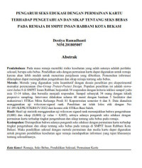 Image of PENGARUH SEKS EDUKASI DENGAN PERMAINAN KARTU TERHADAP PENGETAHUAN DAN SIKAP TENTANG SEKS BEBAS PADA REMAJA DI SMPIT INSAN RABBANI KOTA BEKASI