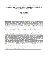 Image of FAKTOR-FAKTOR YANG MEMPENGARUHI PENGETAHUAN 
KELUARGA TENTANG PENCEGAHAN DEMENSIA PADA LANSIA DI 
KELURAHAN KARANG SATRIA