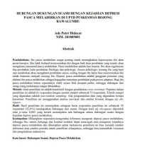 Image of HUBUNGAN DUKUNGAN SUAMI DENGAN KEJADIAN DEPRESI 
PASCA MELAHIRKAN DI UPTD PUSKESMAS BOJONG RAWALUMBU