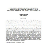 Image of PENGARUH PENGETAHUAN IBU DENGAN KEMAMPUAN TOILET TRAINING PADA ANAK TODDLER 2-3 TAHUN DI POSYANDU MEKARSARI 1 KELURAHAN JATILUHUR BEKASI